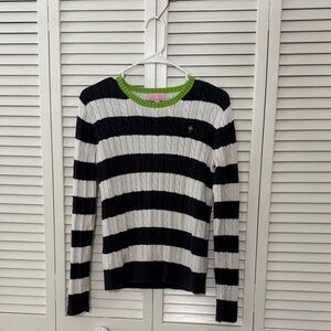 Lilly Pulitzer Blue and White Striped Sweater with Green Accents